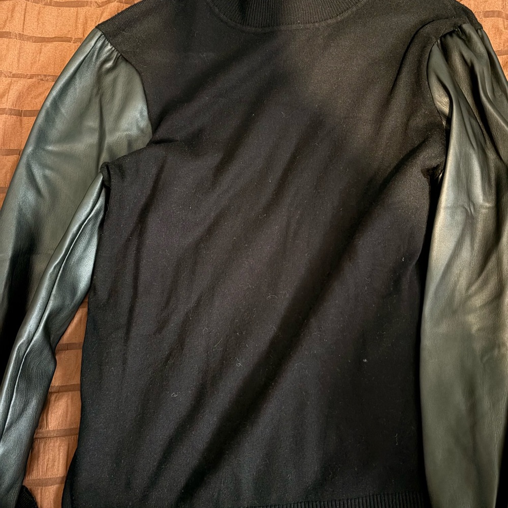 Black Sweater with Leather Sleeves